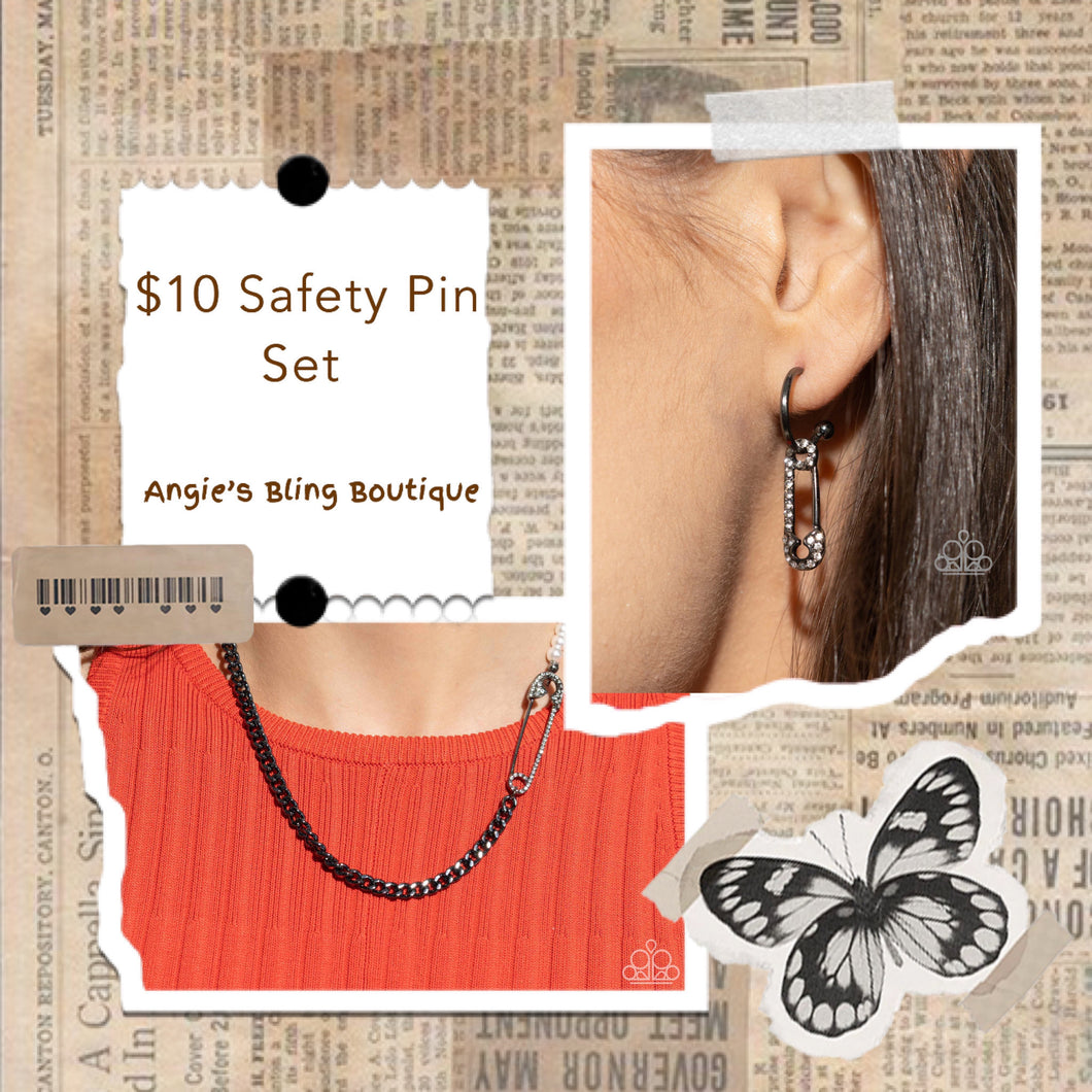Paparazzi Jewelry Necklace Safety Pin Style - Black
