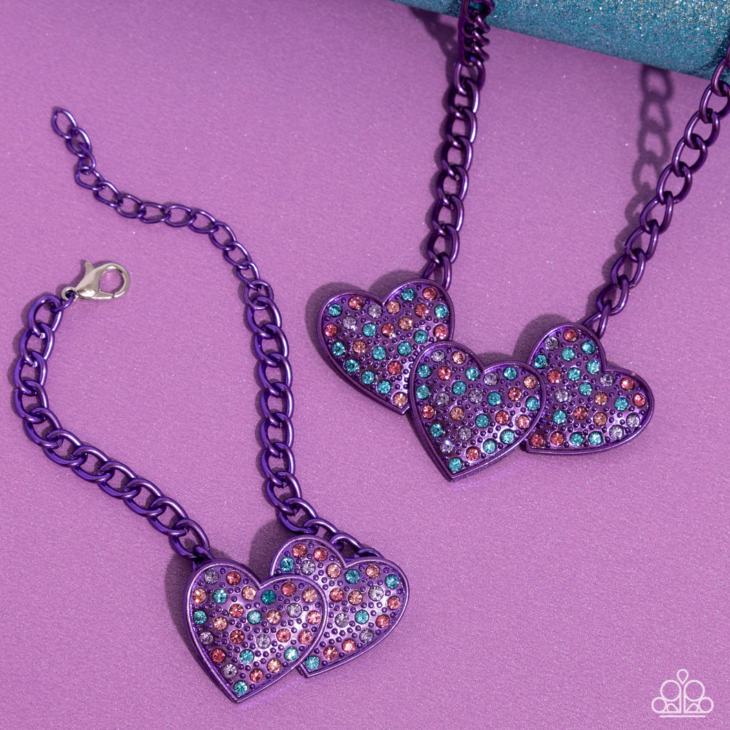 Paparazzi Jewelry Necklace Low-Key Lovestruck & Lovestruck Lineup Bracelet - Purple