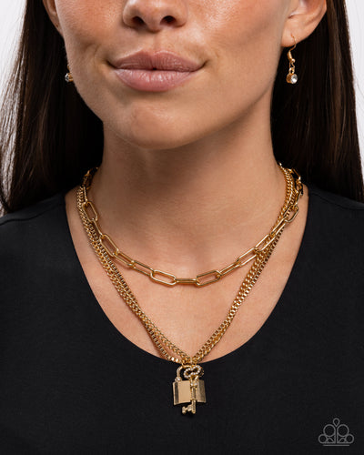 Paparazzi Jewelry Necklace LOCKS of Luck - Gold