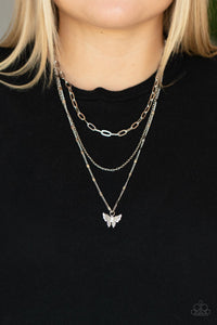 Paparazzi Jewelry Necklace Bountiful Butterflies - White