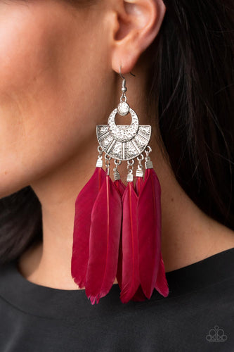 Paparazzi Jewelry Earrings Plume Paradise - Red
