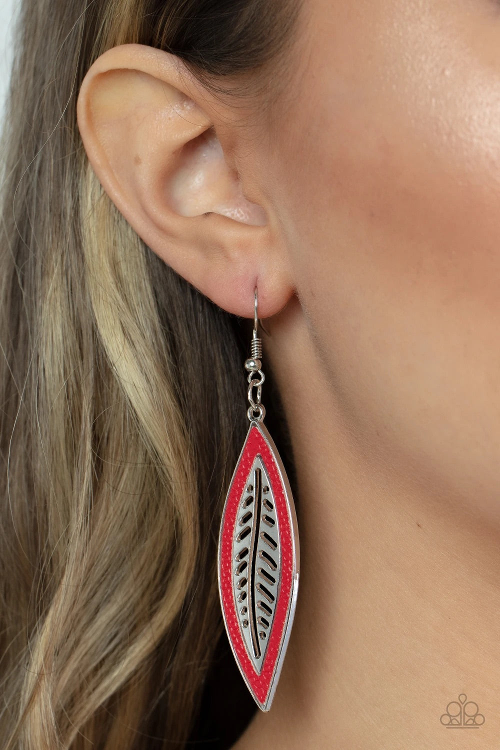 Paparazzi Jewelry Earrings Leather Lagoon - Red