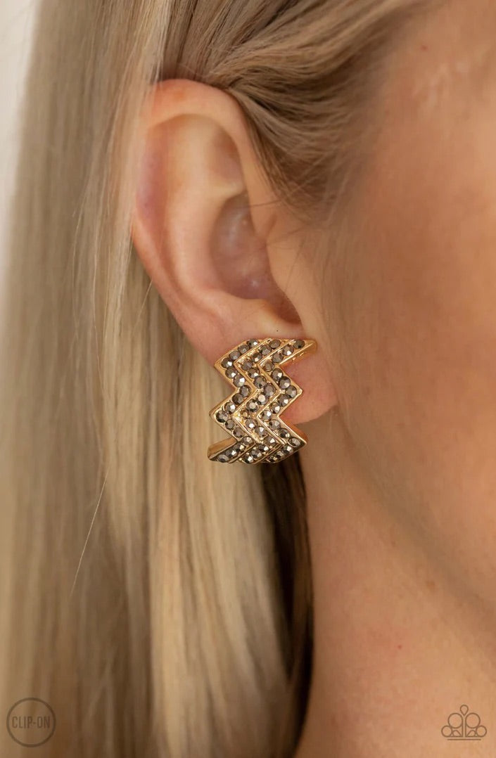 Paparazzi Exclusive Earrings Fast as Lightning Gold