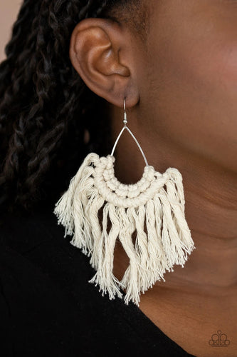 Paparazzi Jewelry Earrings Wanna Piece Of MACRAME? - White