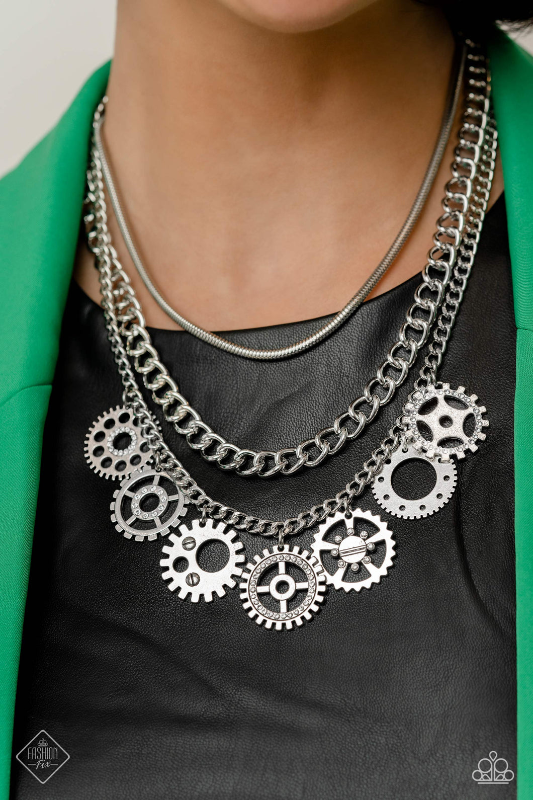 Running Paparazzi Jewelry Necklace & Earrings Out of STEAMPUNK/I Have a STEAMPUNK - White