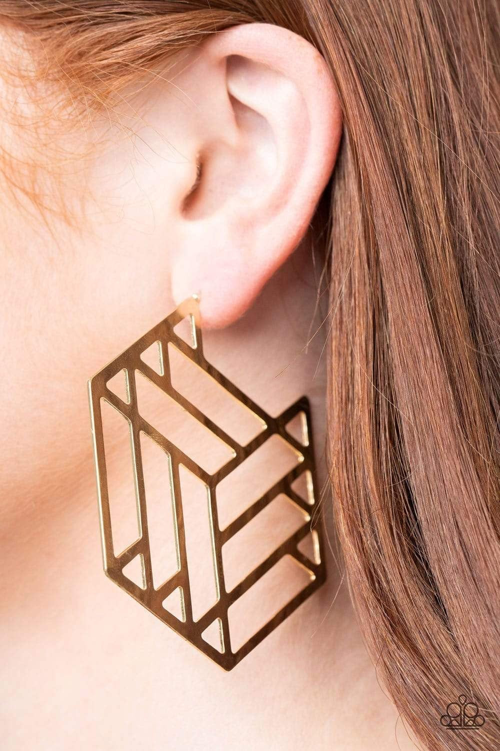 Paparazzi Jewelry Earrings Gotta Get GEO-ing - Gold Hoop