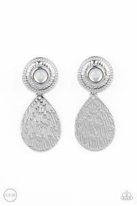 Paparazzi Jewelry Earrings Emblazoned Edge - White Clip-On Earrings